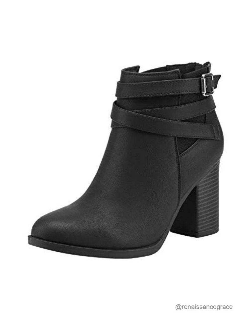 Faux Leather Ankle Booties with Chunky 3" Heel, Closed Almond Toe